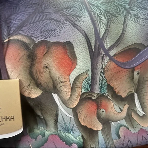 Anuschka Purple Elephant Design Shoulder Bag - Picture 6 of 9